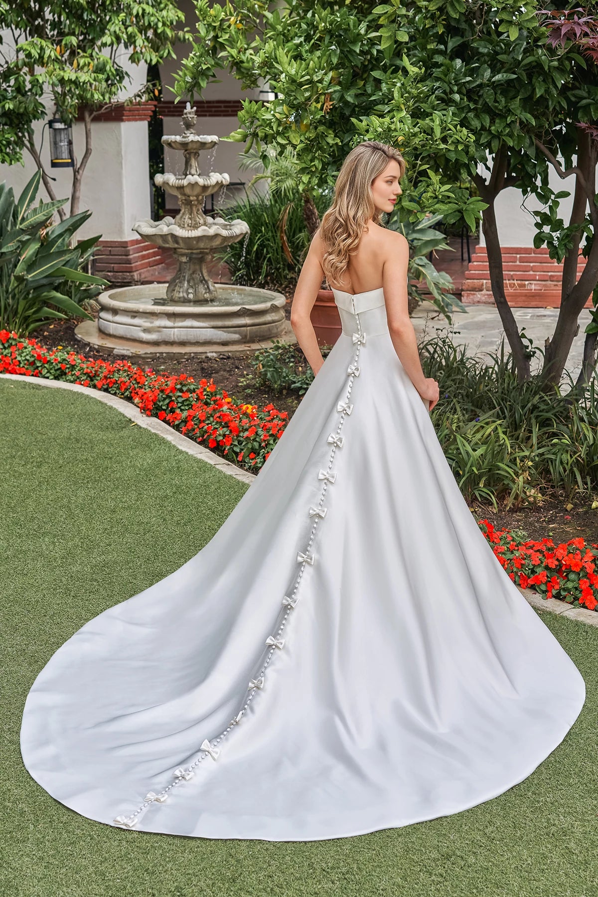 Off shoulder collar sleeveless strapless backless side slit and floor length wedding dress